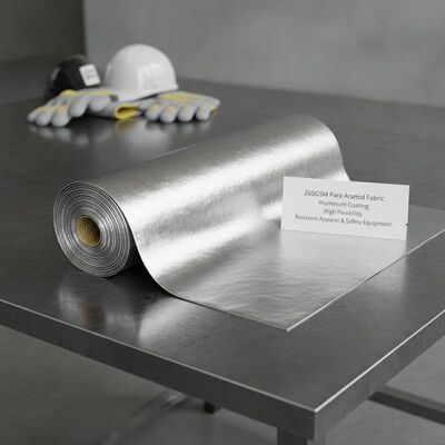 Tessuto para aramidico da 260 g/m² con rivestimento in alluminio ad alta flessibilità, ideale per la produzione di abbigliamento ignifugo e attrezzature di sicurezza
